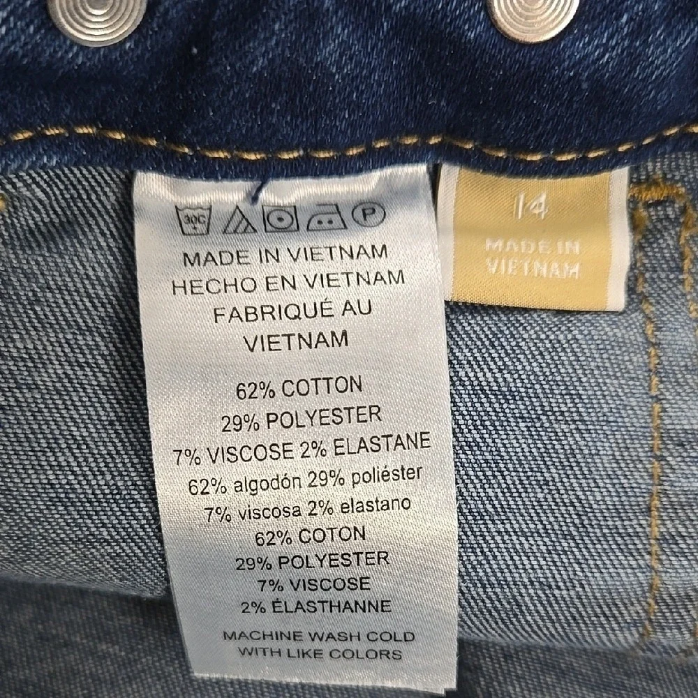 Michael Kors Womens Sailor Wide Leg Jeans Medium Wash‎ Blue Gold Buttons Size 14